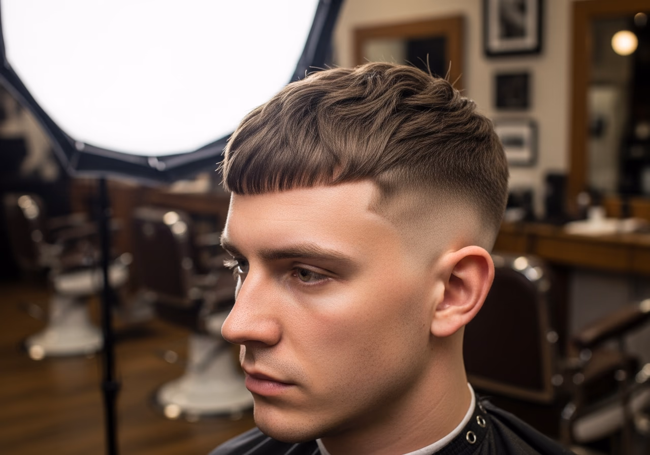 Angular Fringe Low Fade hairstyle for men 2026 — diamond face fades & crops variation, best for diamond faces + straight hair, modern barbering by Master Stylist Jessica Hamilton