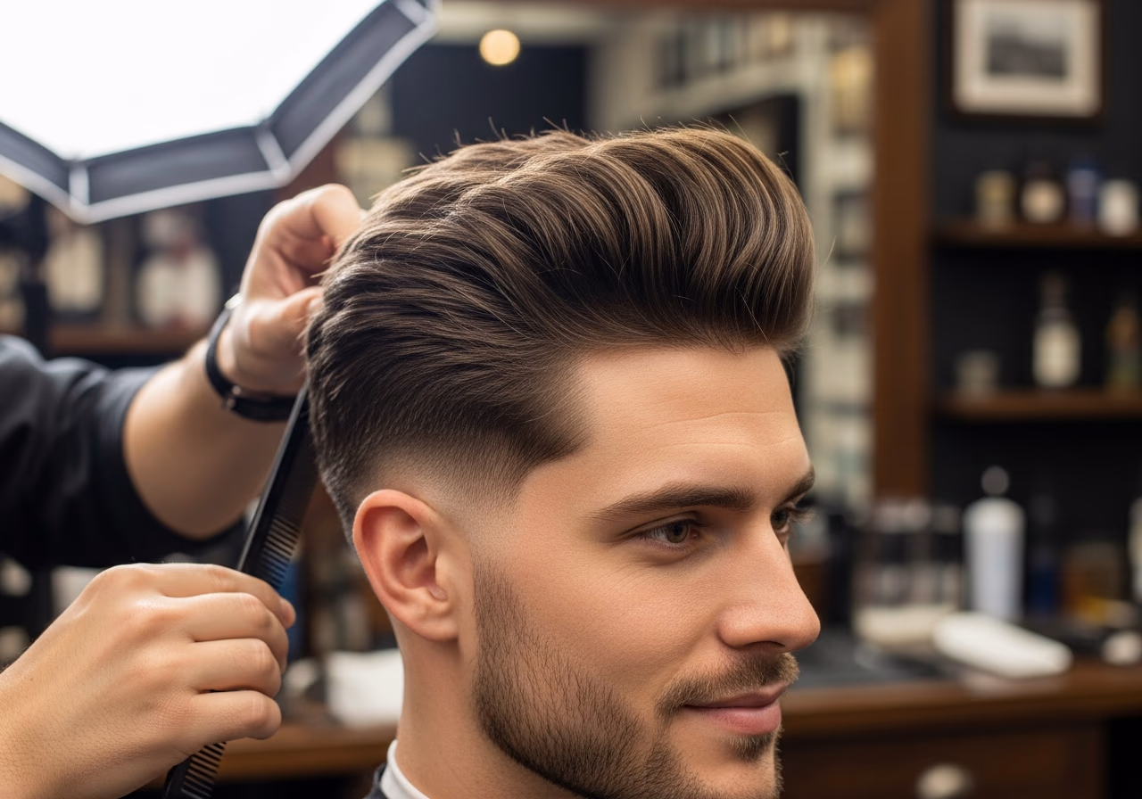 Blowout Taper with Temple Lift hairstyle for men 2026 — diamond face fades & crops variation, best for diamond faces + fine hair, modern barbering by Master Stylist Jessica Hamilton