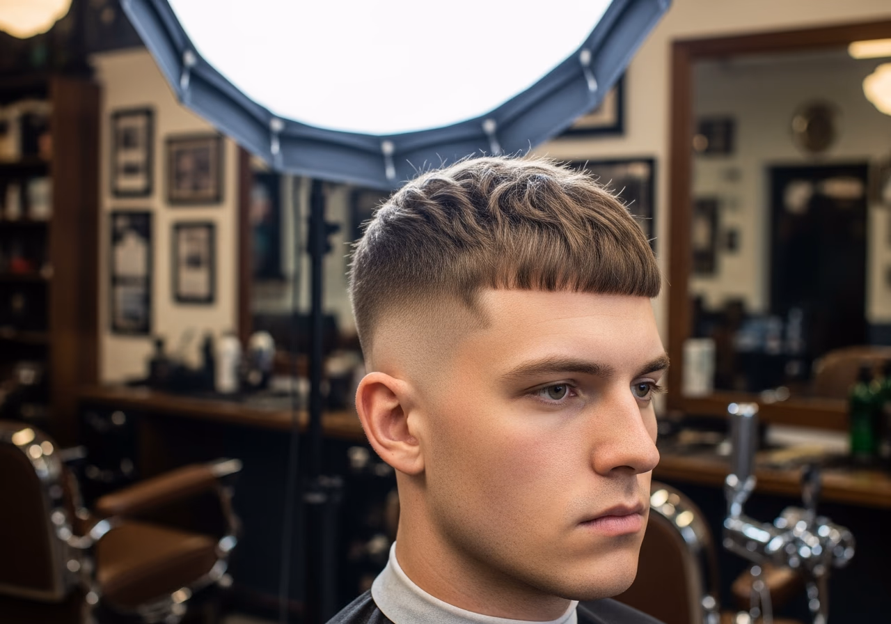 Burst Fade Textured Crop hairstyle for men 2026 — diamond face fades & crops variation, best for diamond faces + wavy hair, modern barbering by Master Stylist Jessica Hamilton
