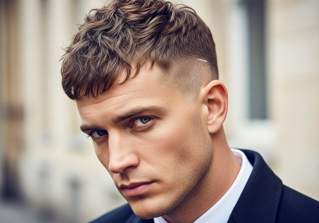 Disconnected Crop hairstyle for men 2026 — diamond face fades & crops variation, best for diamond faces + thick hair, modern barbering by Master Stylist Jessica Hamilton