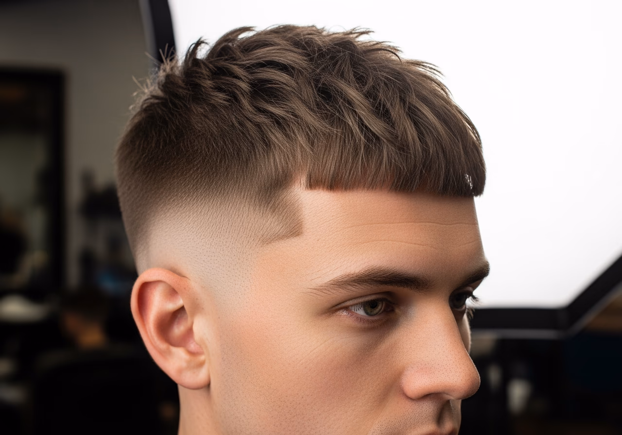 Hybrid Fade Textured Crop hairstyle for men 2026 — diamond face fades & crops variation, best for diamond faces + thick hair, modern barbering by Master Stylist Jessica Hamilton