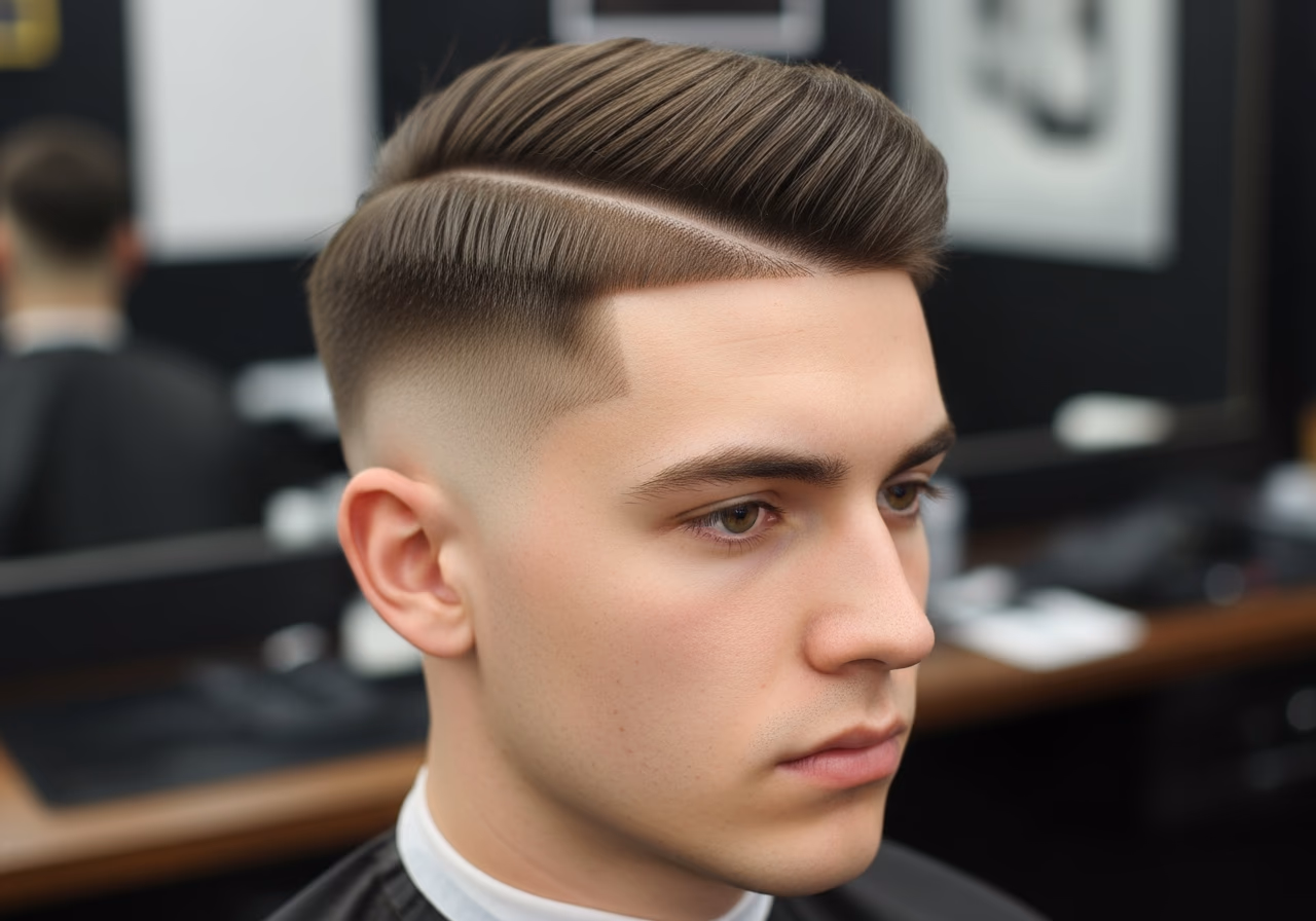 Medium Hard Part Fade hairstyle for men 2026 — diamond face fades & crops variation, best for diamond faces + straight hair, modern barbering by Master Stylist Jessica Hamilton