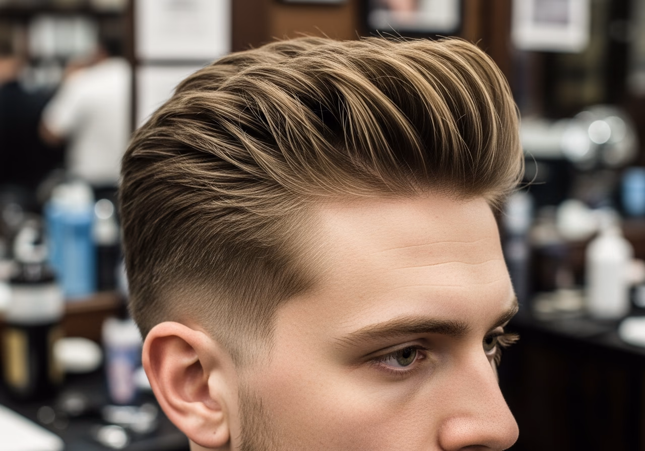 Mid Fade Quiff with Temple Width hairstyle for men 2026 — diamond face fades & crops variation, best for diamond faces + straight hair, modern barbering by Master Stylist Jessica Hamilton