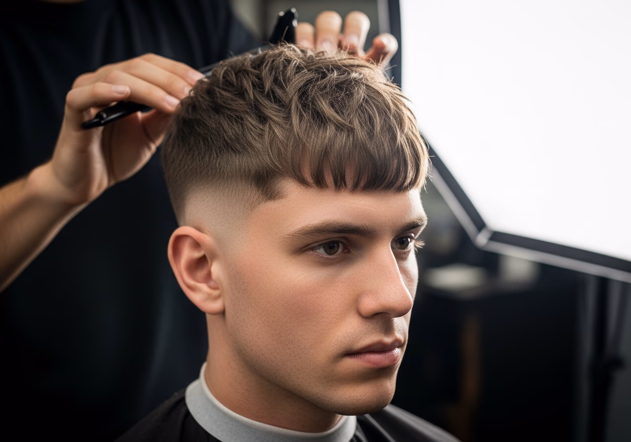 Mid Fade Textured Crop hairstyle for men 2026 — diamond face fades & crops variation, best for diamond faces + wavy hair, modern barbering by Master Stylist Jessica Hamilton