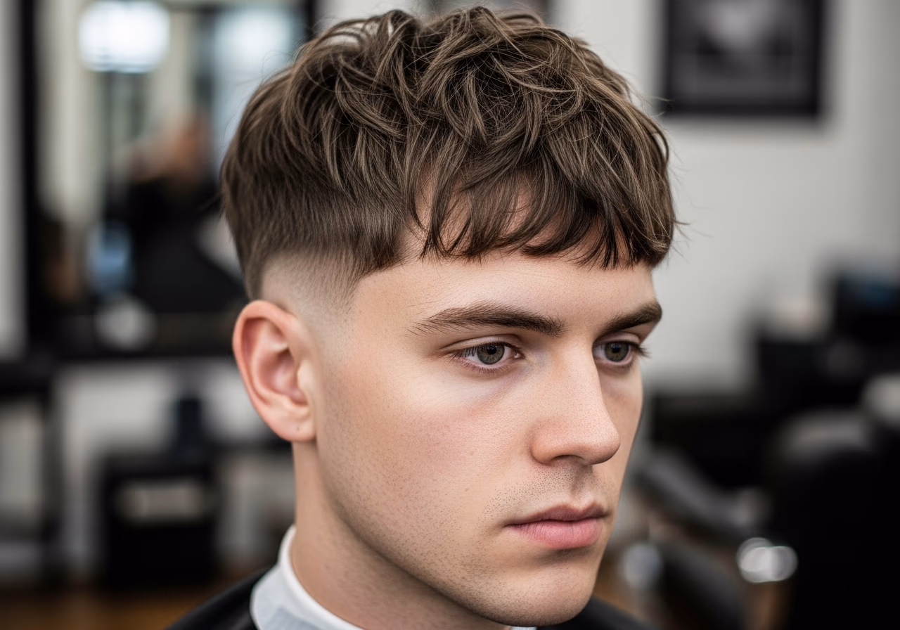 Shaggy Textured Crop hairstyle for men 2026 — diamond face fades & crops variation, best for diamond faces + wavy hair, modern barbering by Master Stylist Jessica Hamilton