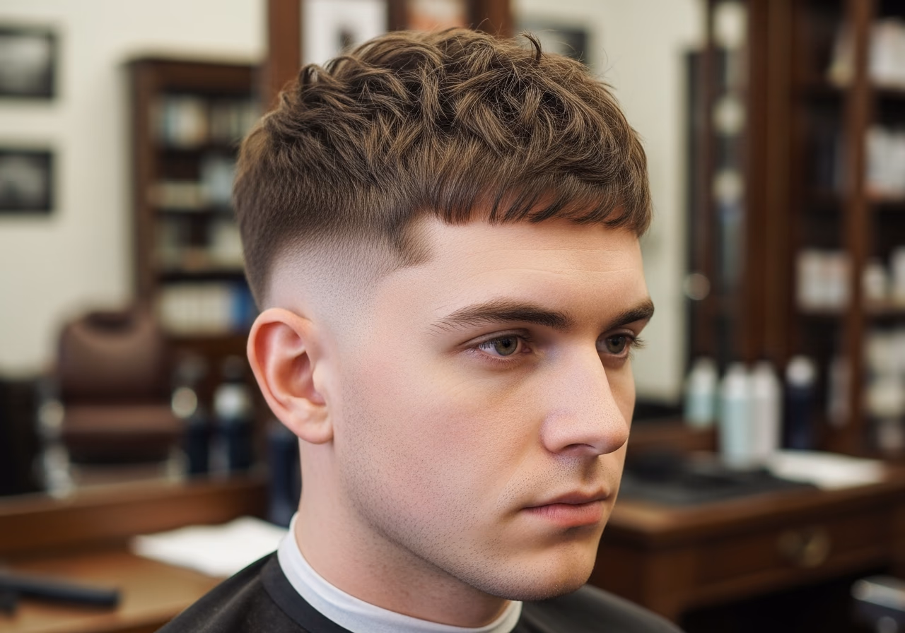 Undercut Crop with Temple Lift hairstyle for men 2026 — diamond face fades & crops variation, best for diamond faces + thick hair, modern barbering by Master Stylist Jessica Hamilton