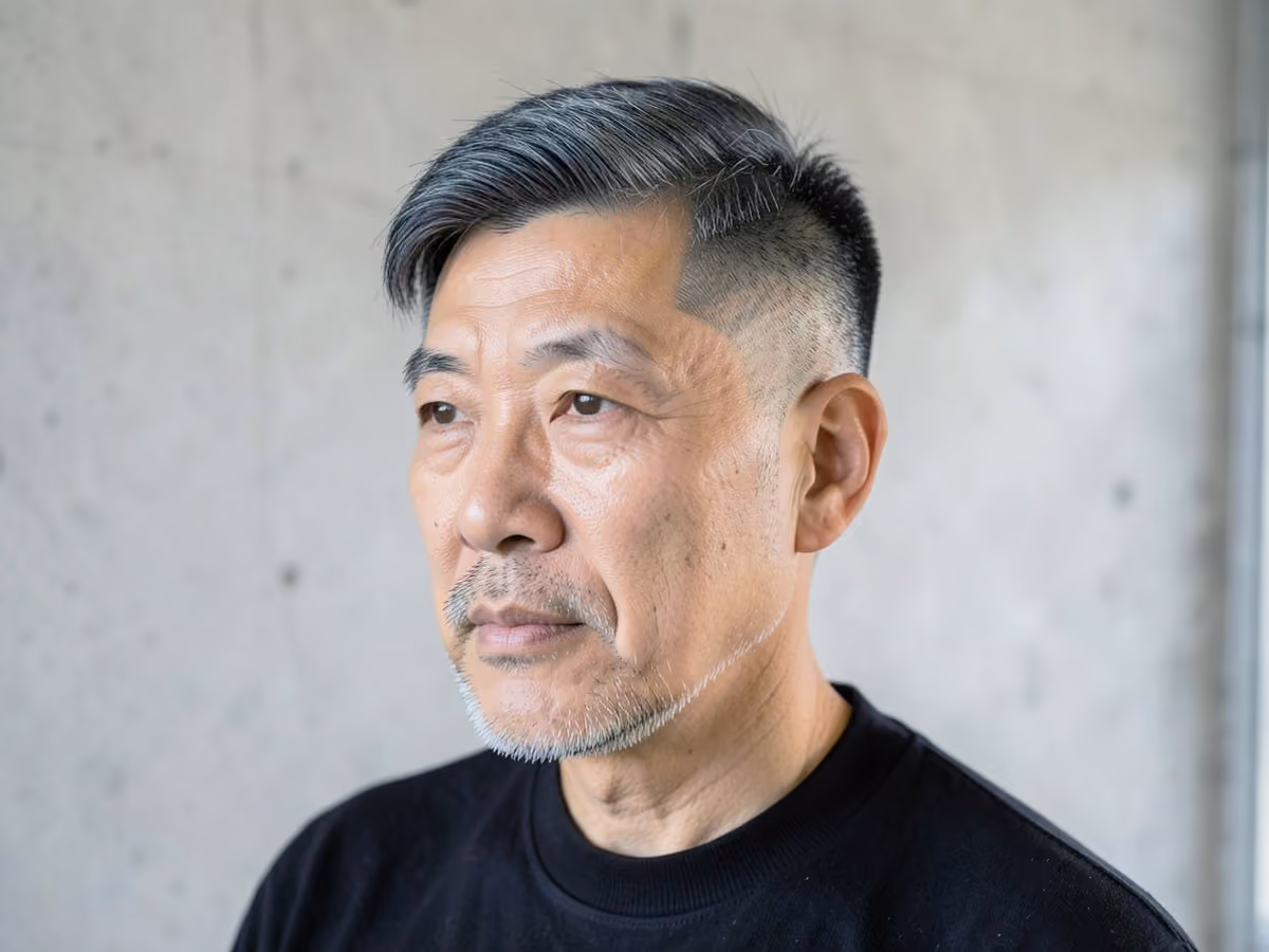 Man with an asian disconnected undercut