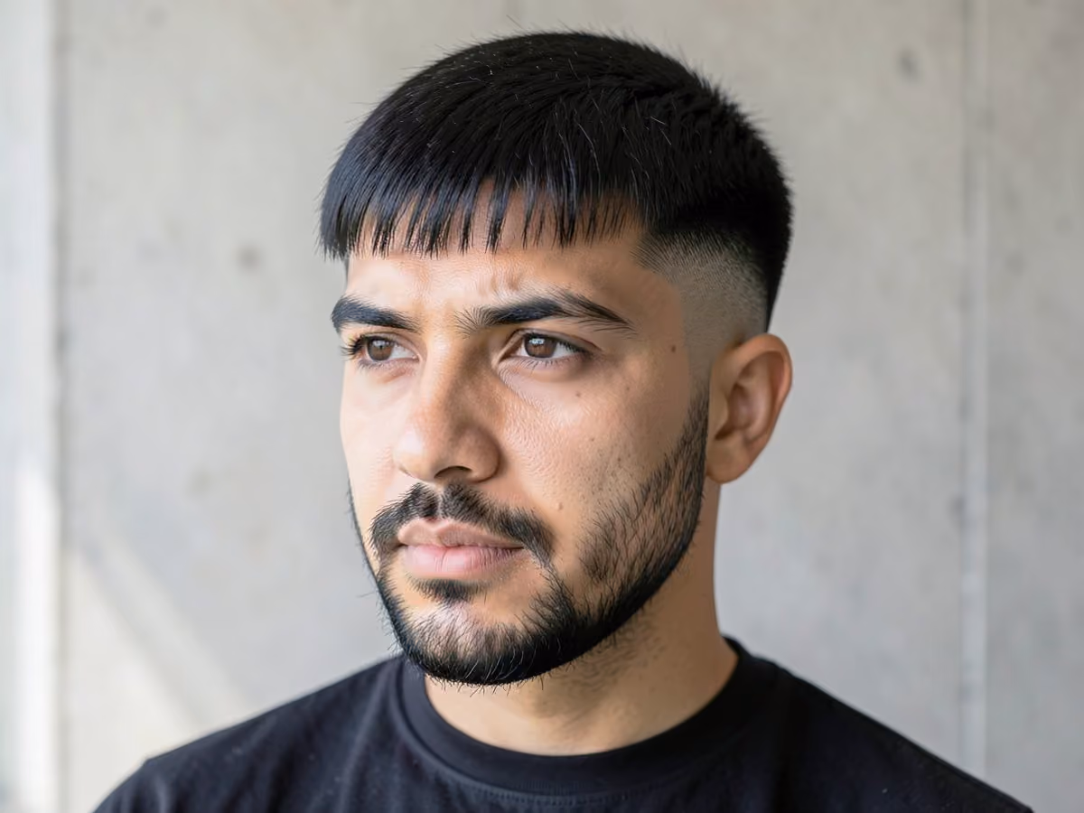 Man with a disconnected undercut bowl cut