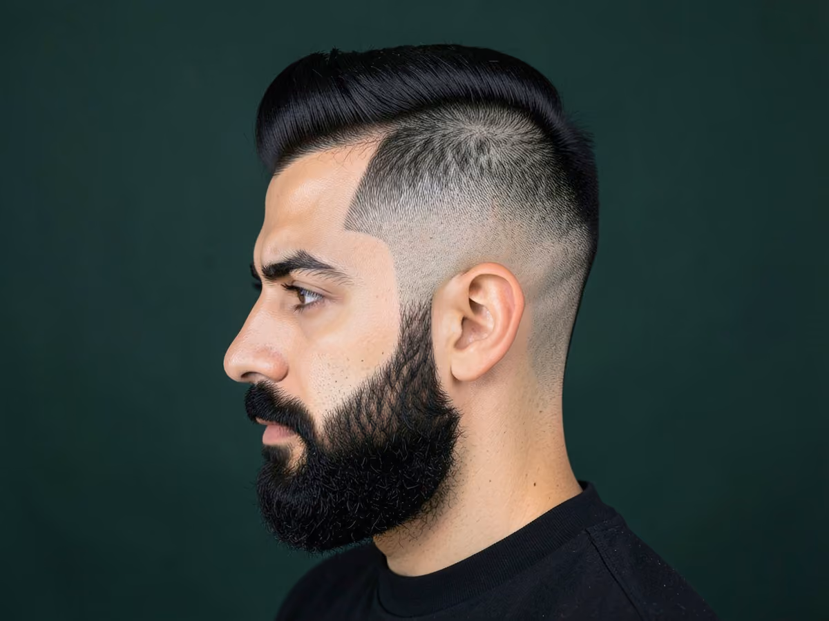 Man with a disconnected undercut faux hawk