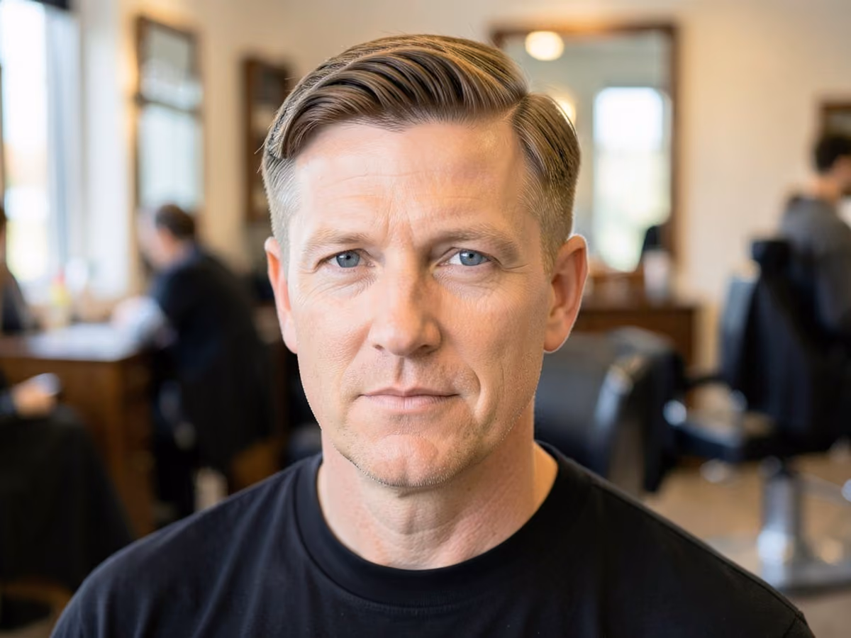 Man with a disconnected undercut middle part