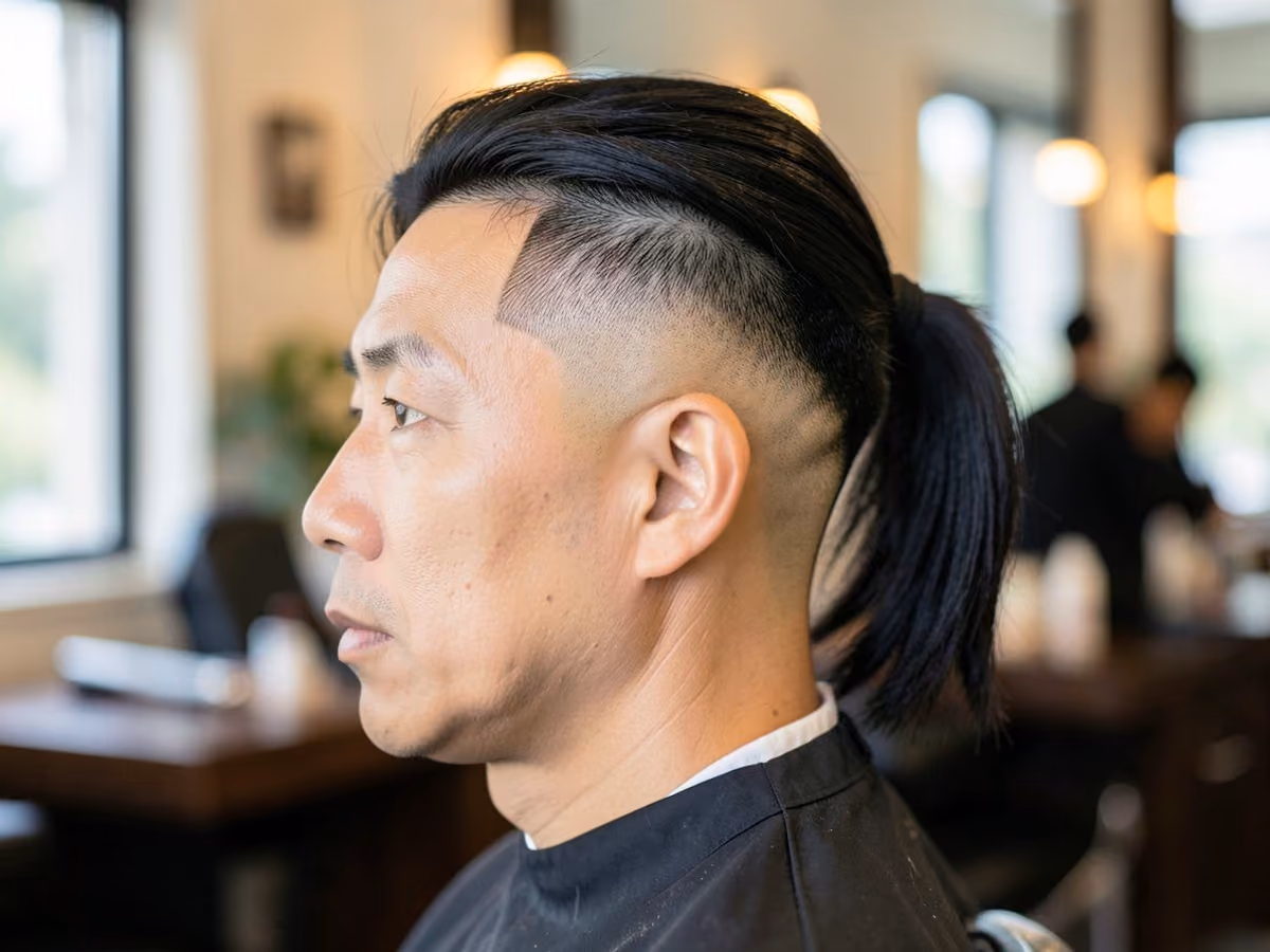 Man with a disconnected undercut ponytail