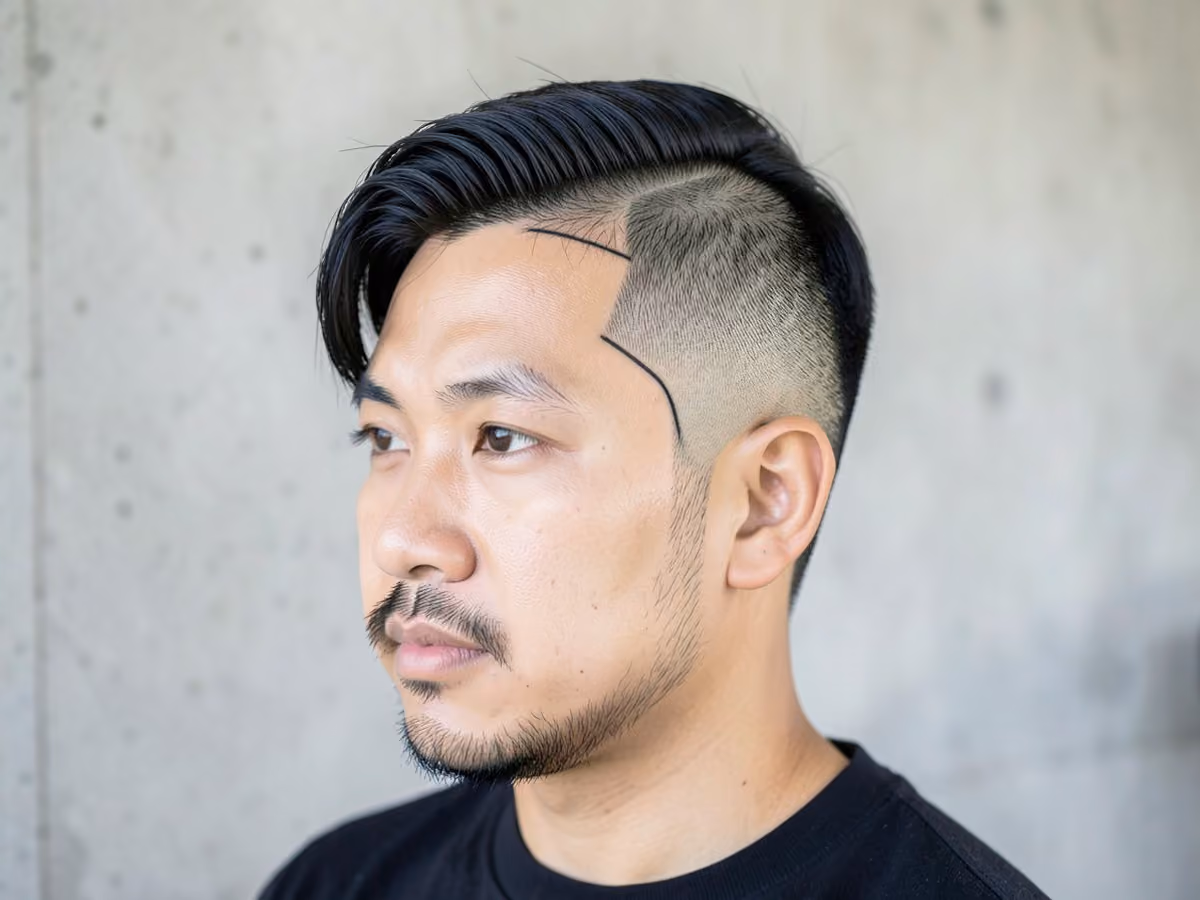 Man with a disconnected undercut with design
