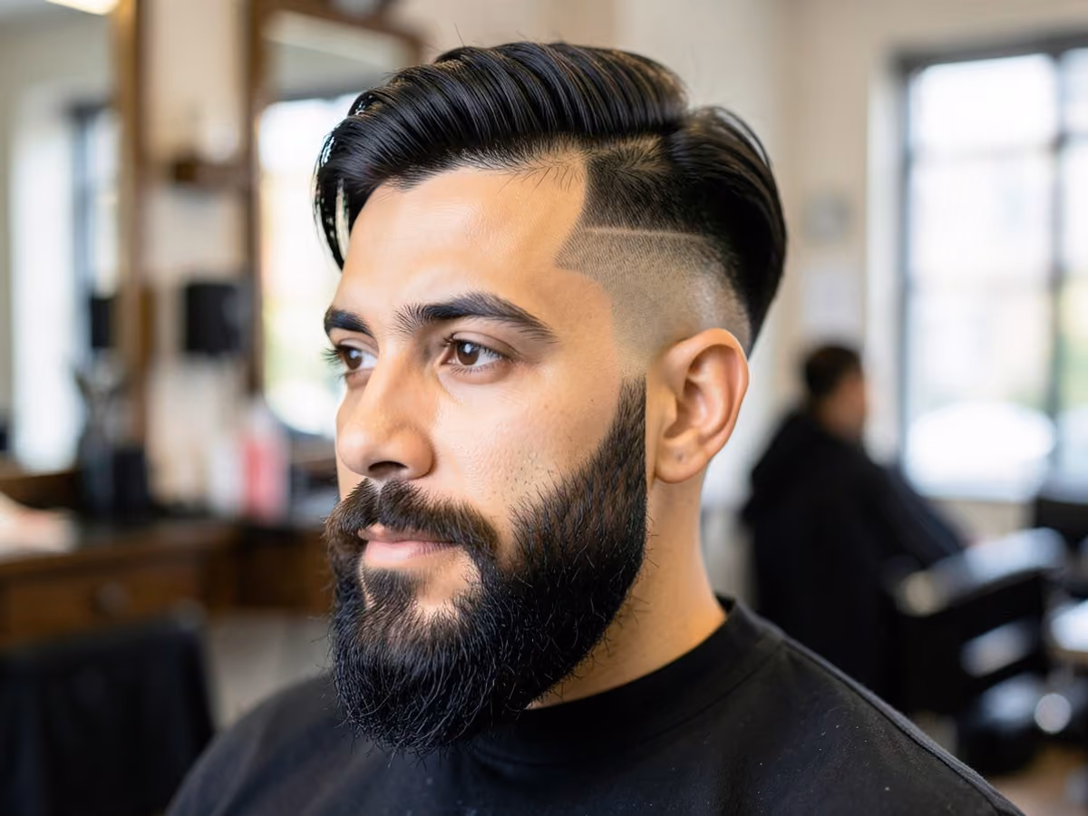 Man with a disconnected undercut with full beard