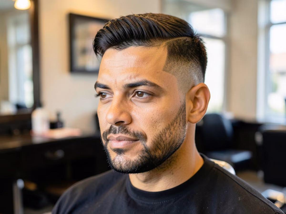 Man with a disconnected undercut with stubble