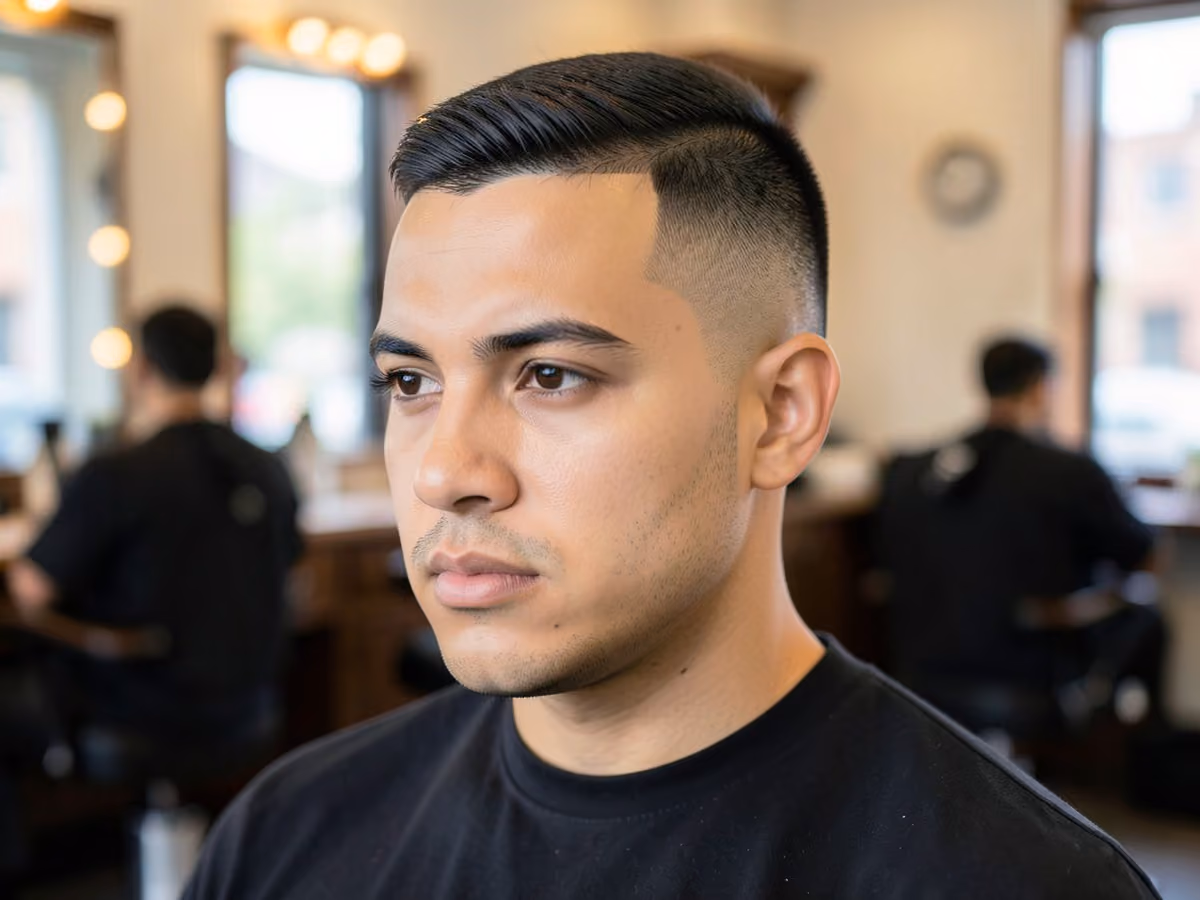Man with a disconnected undercut with taper
