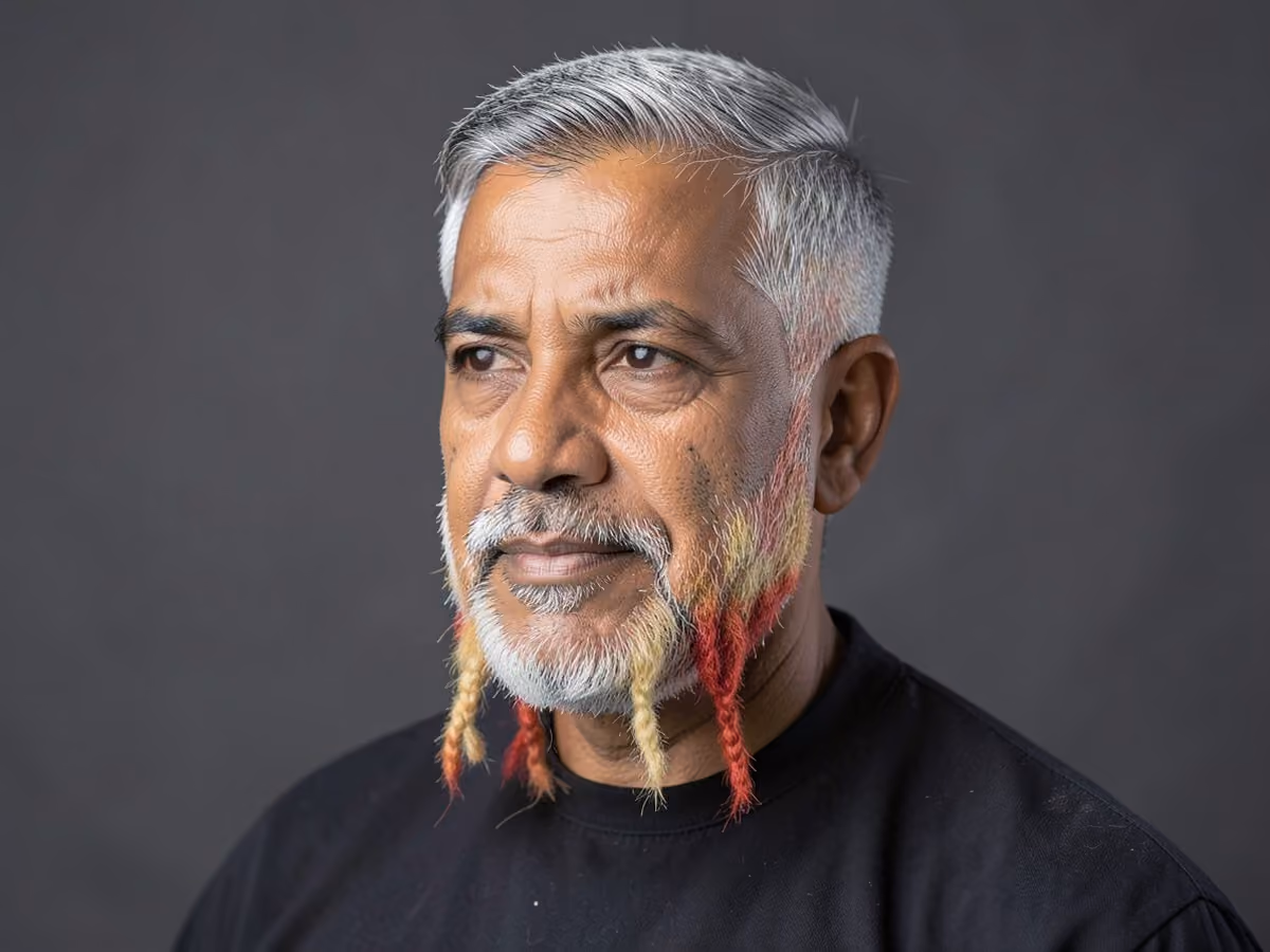 Man with a dyed loc tips haircut