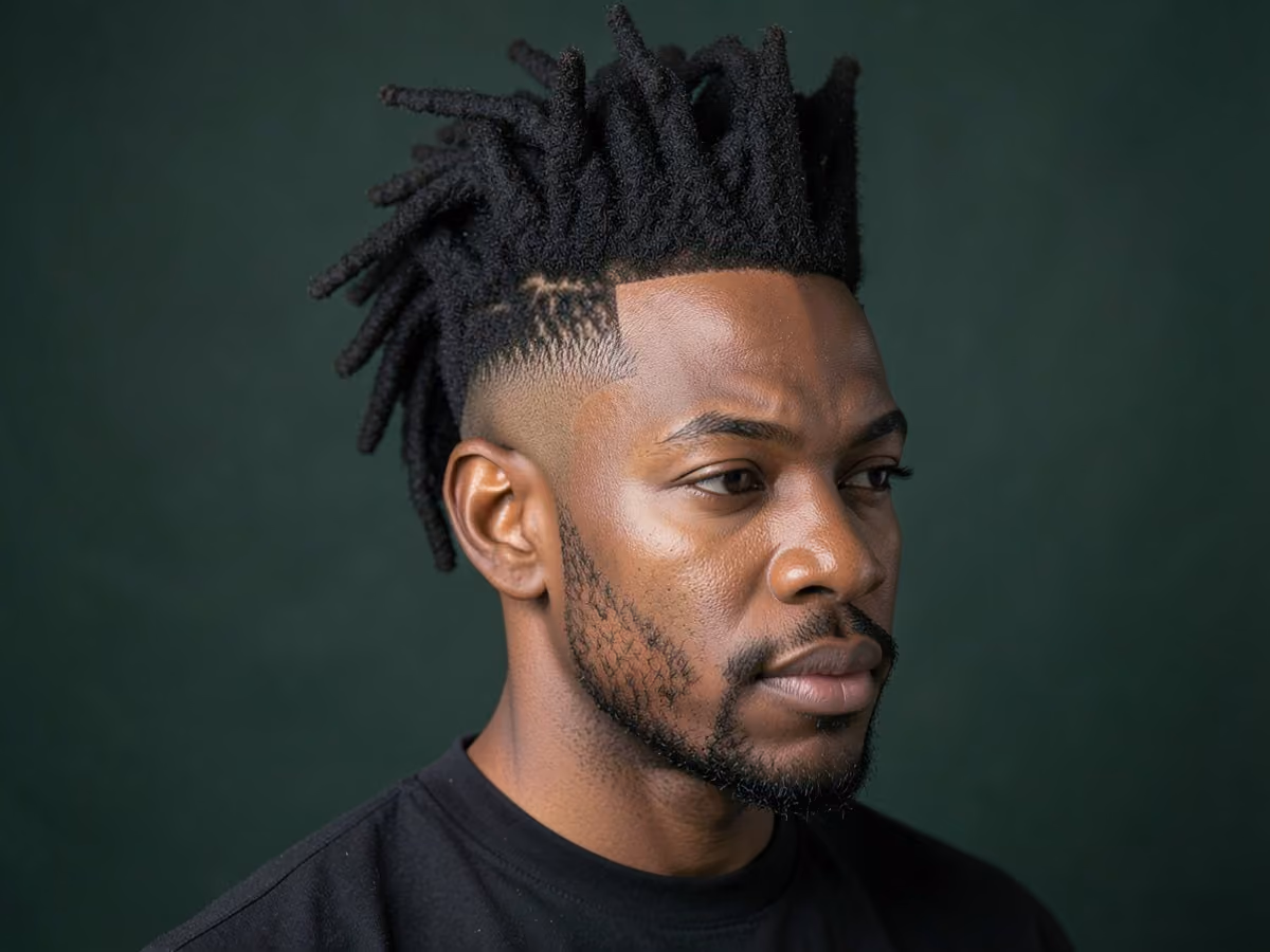 Man with a high top dreads with skin fade