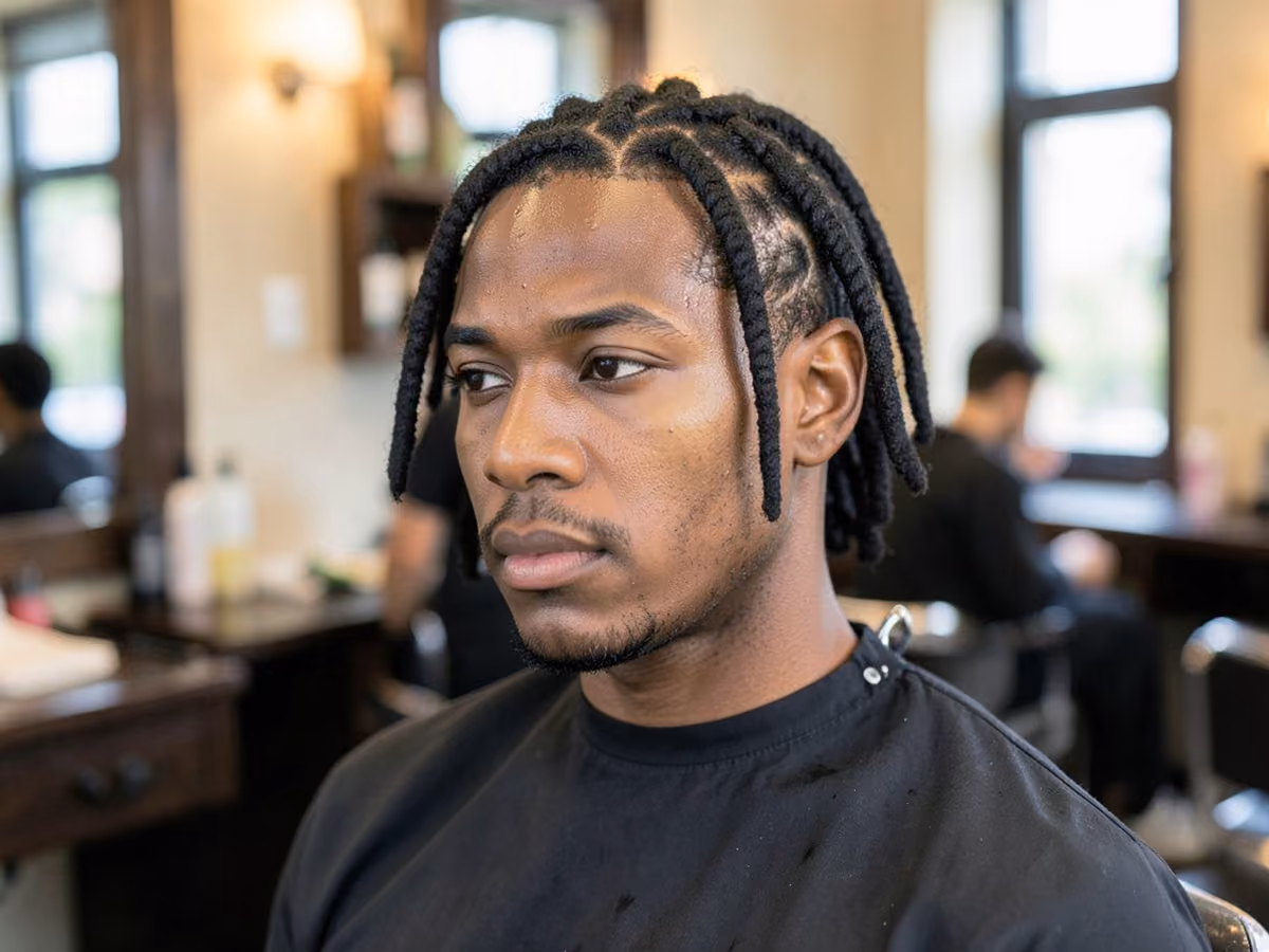 Man with an interlocked locs haircut