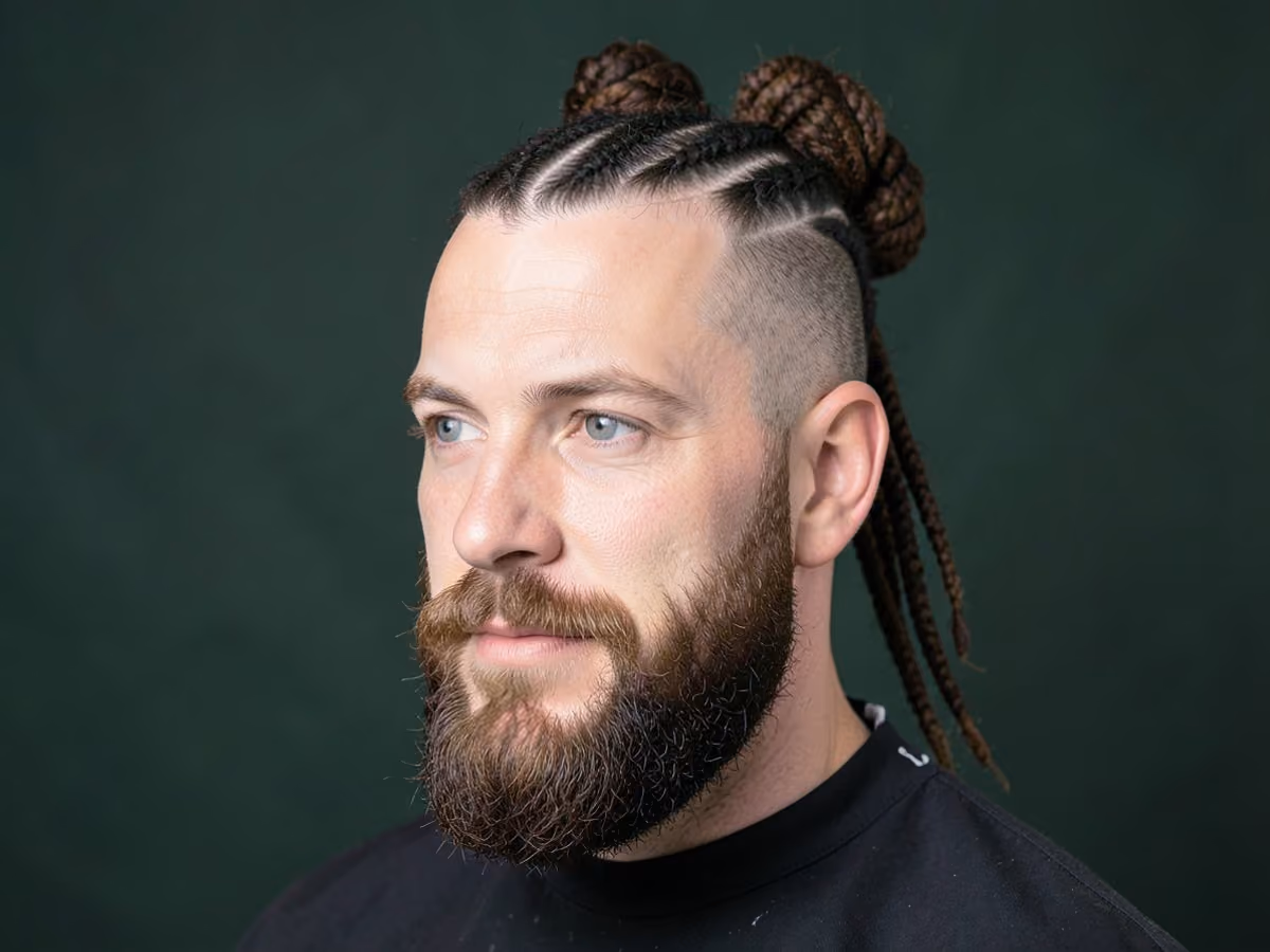 Man with a loc updo haircut
