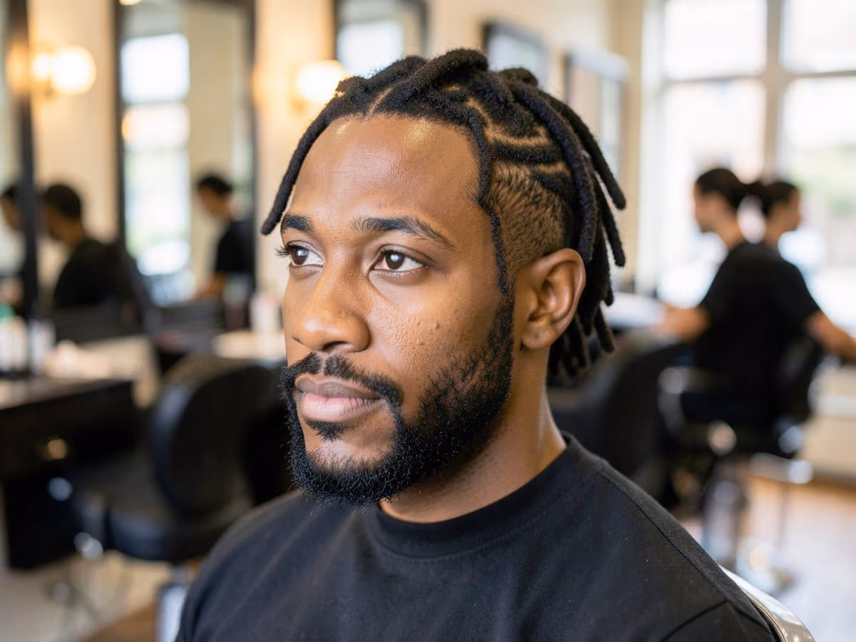 Man with a locs with chin strap beard haircut