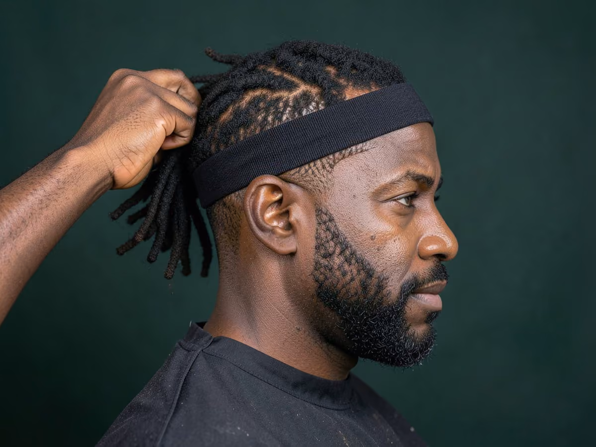 Man with a locs with headband haircut