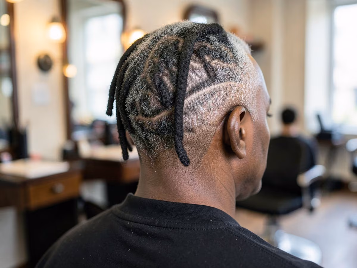 Man with a short dreads with drop fade