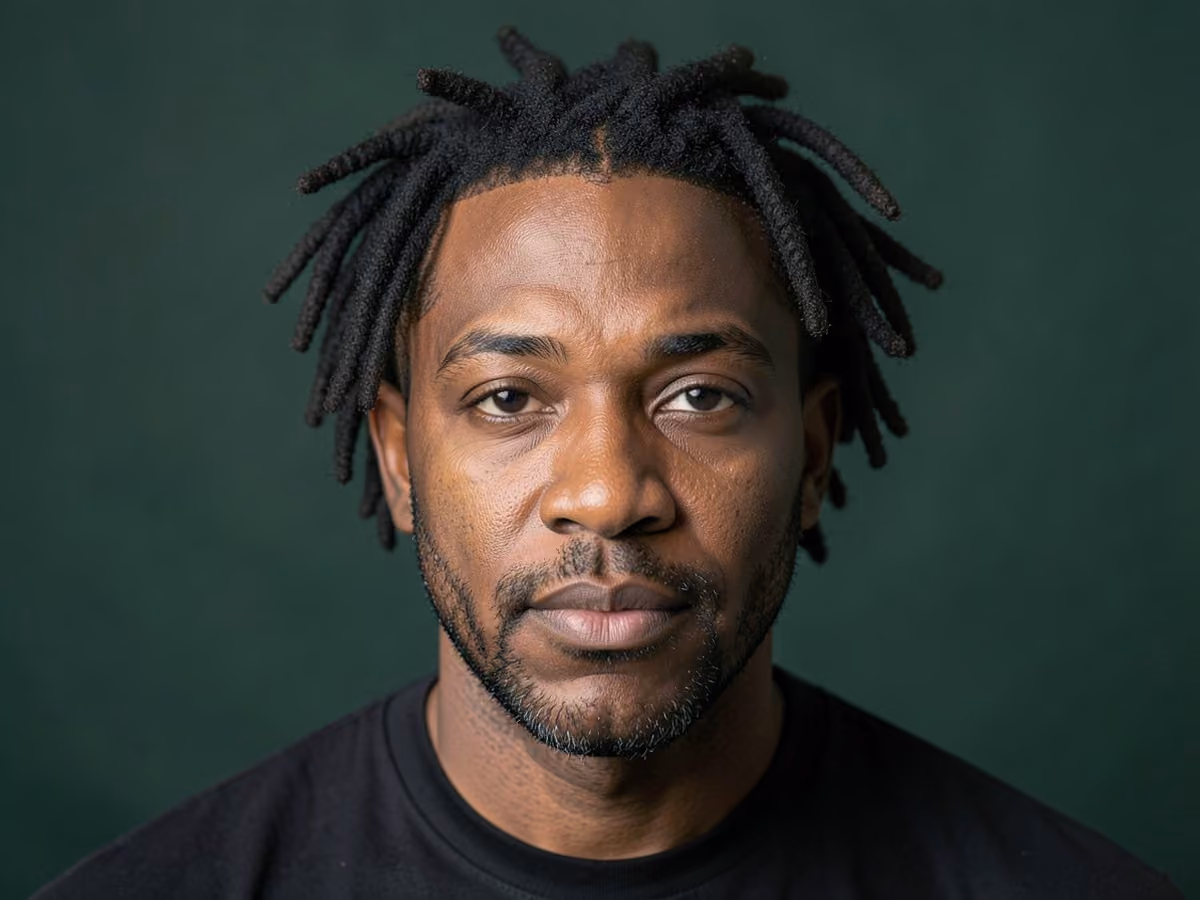 Man with a short dreads haircut
