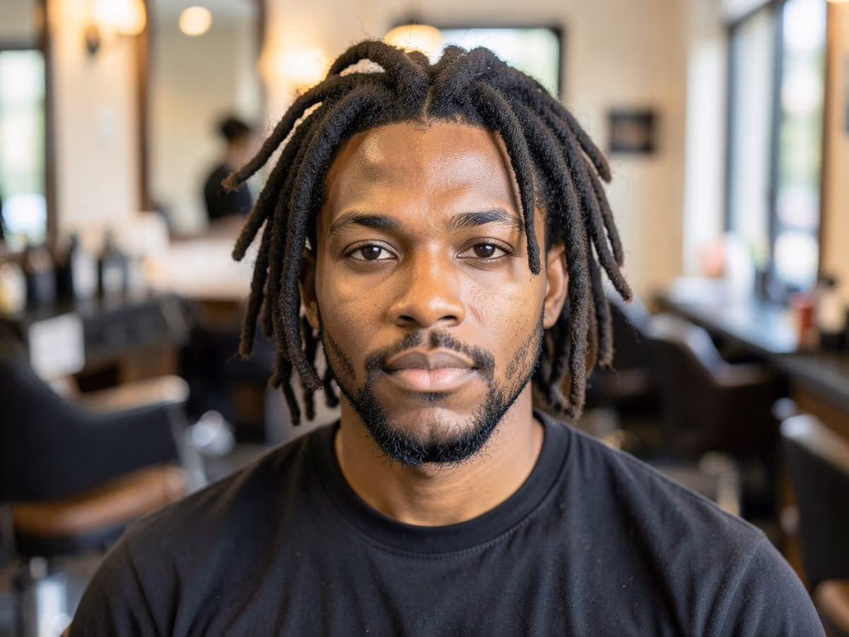 Man with a short freeform dreads haircut