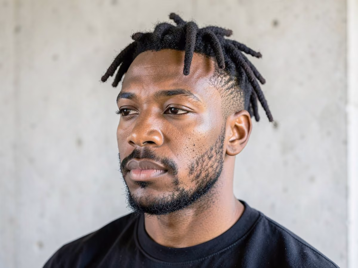 Man with a short locs with stubble haircut