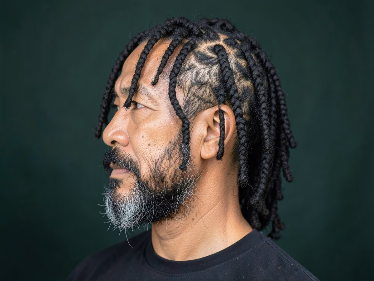 Man with a shoulder length microlocs haircut