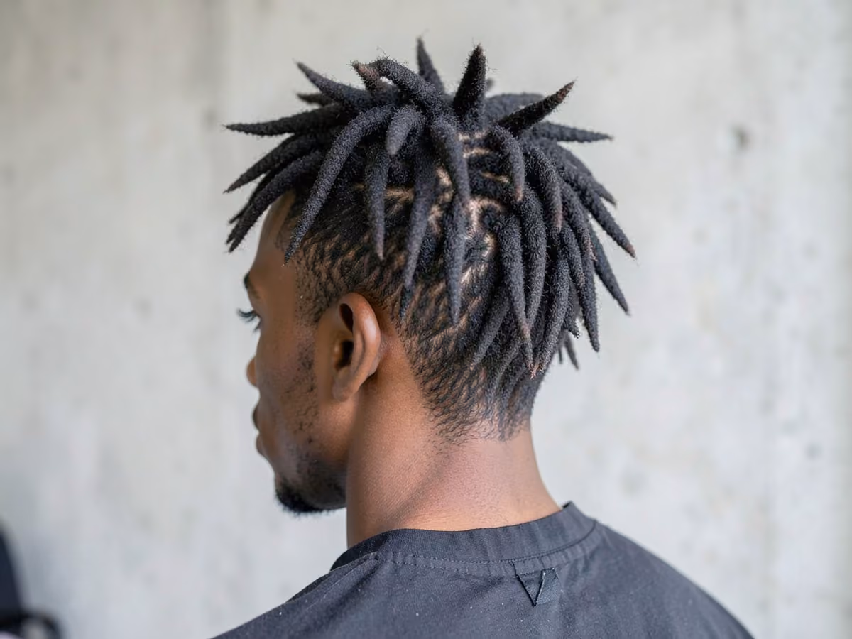 Man with a spiky short dreads haircut