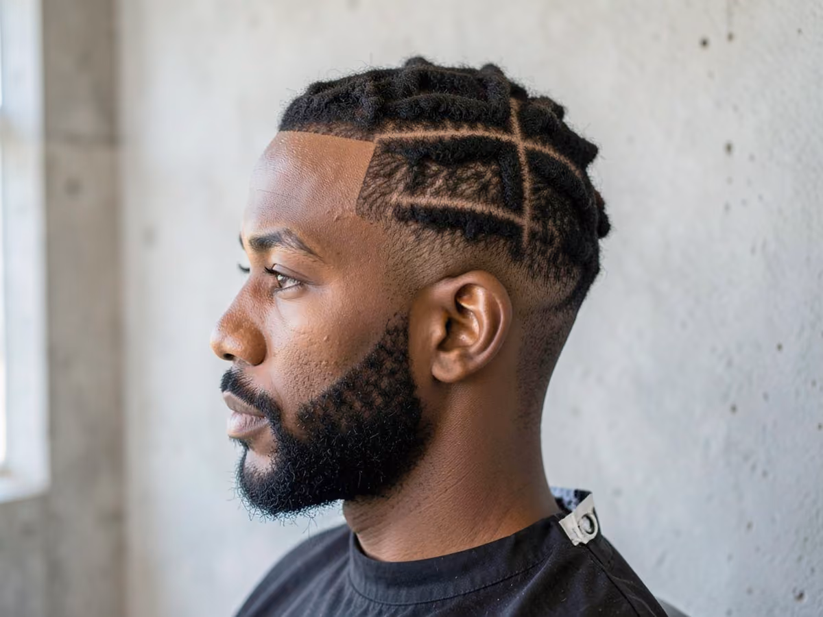 Man with a square part locs