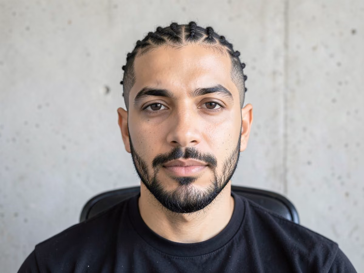 Man with a starter microlocs haircut