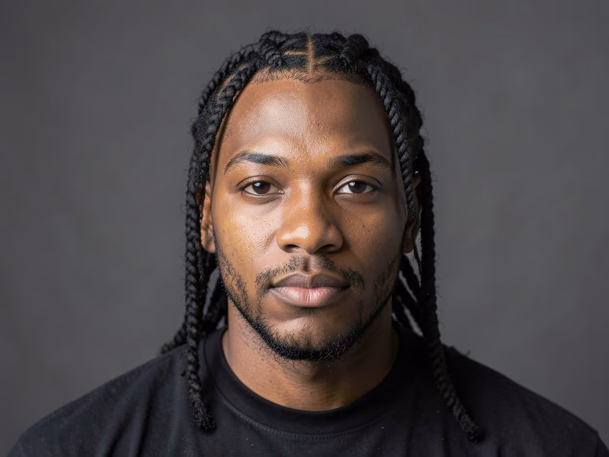 Man with a two-strand twist starter locs haircut