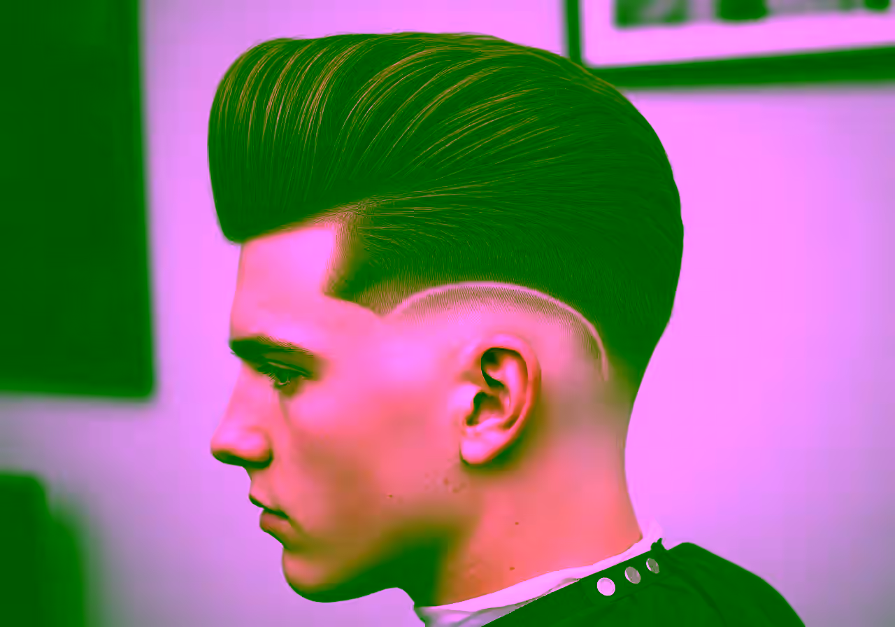 Drop Fade Pompadour hairstyle for men 2026 — drop fade variation, best for round, oval faces + thick hair, modern barbering by Master Stylist Jessica Hamilton