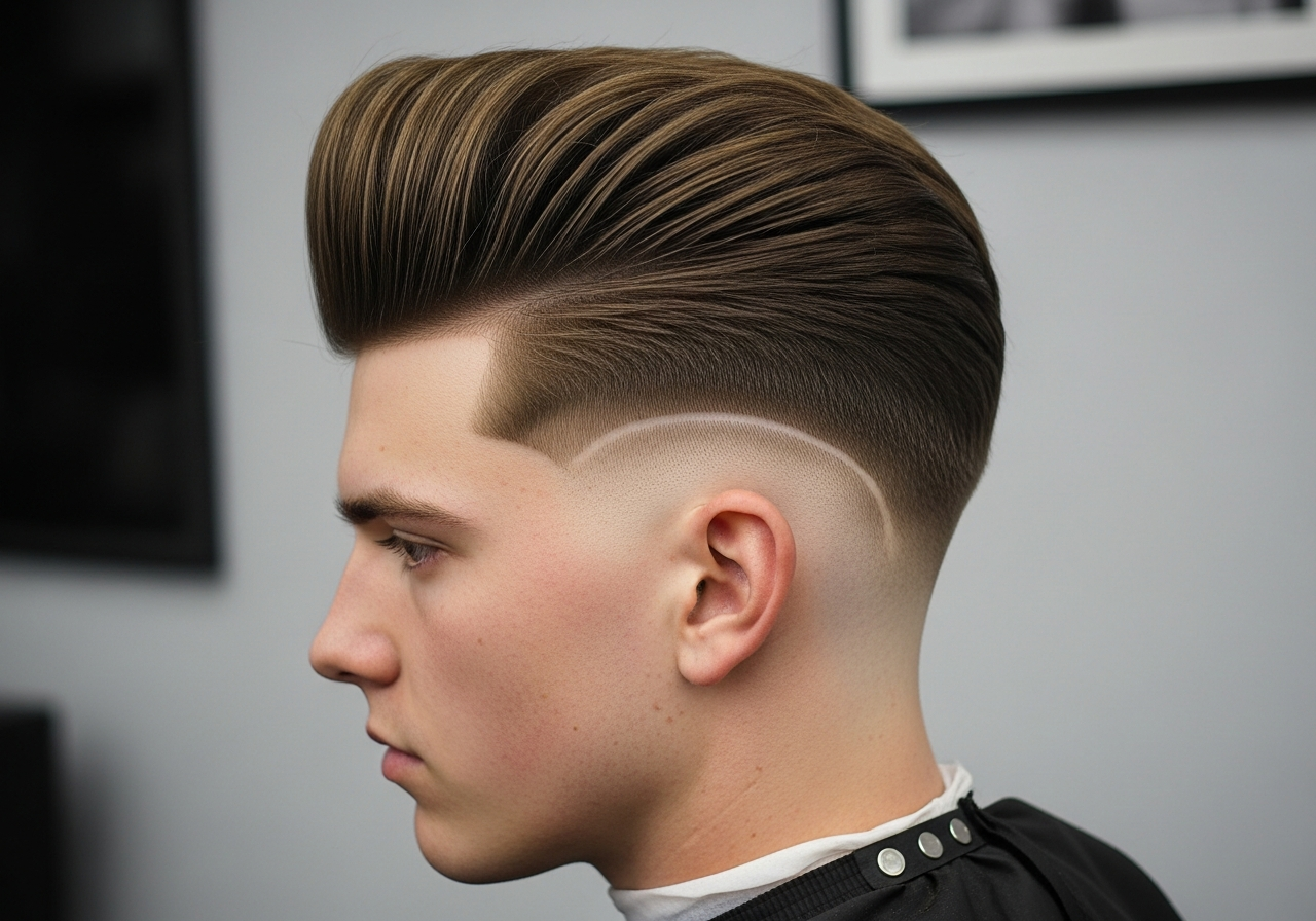 Drop Fade Pompadour 2026 - High Volume Curved Drop Fade for Round Faces