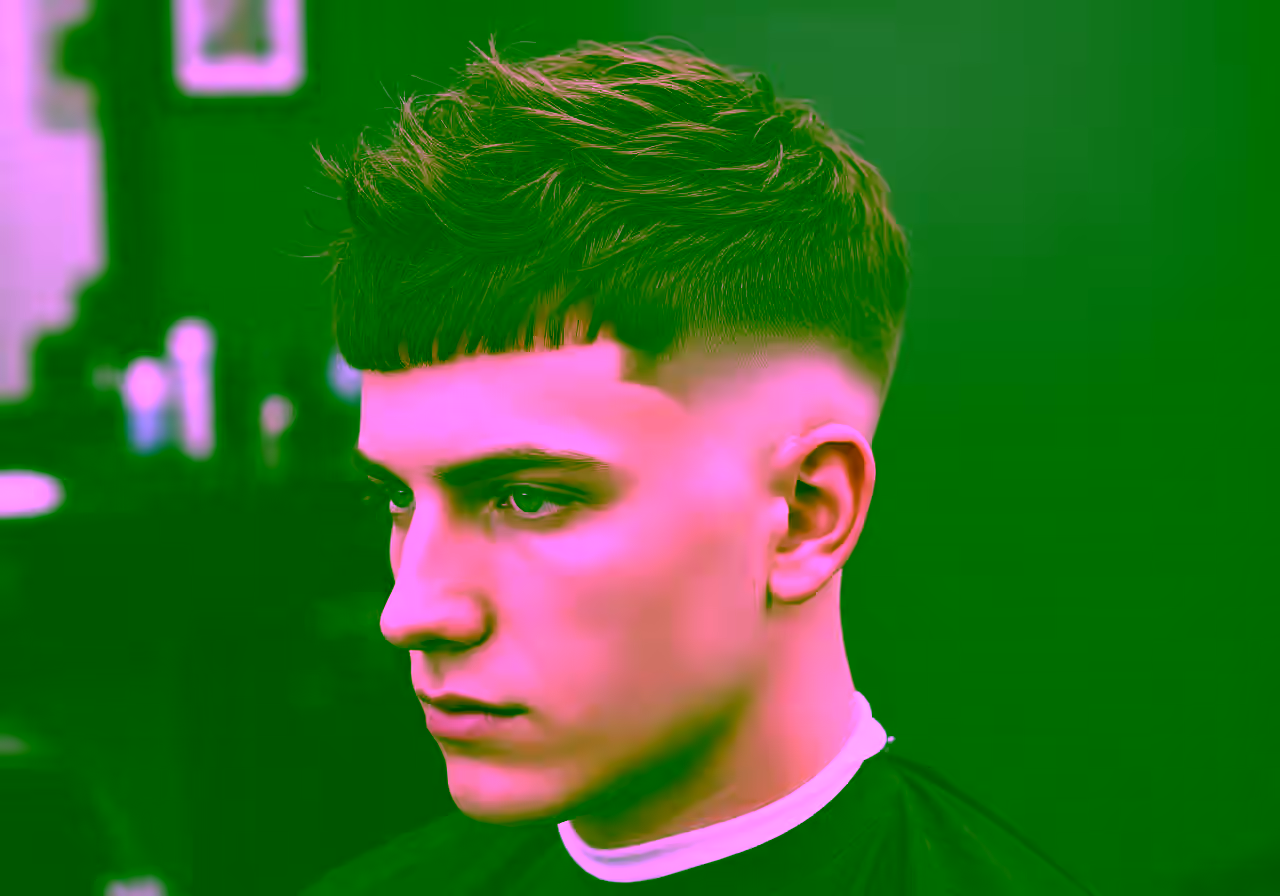 Drop Fade Textured Crop hairstyle for men 2026 — drop fade variation, best for square faces + wavy hair, modern barbering by Master Stylist Jessica Hamilton