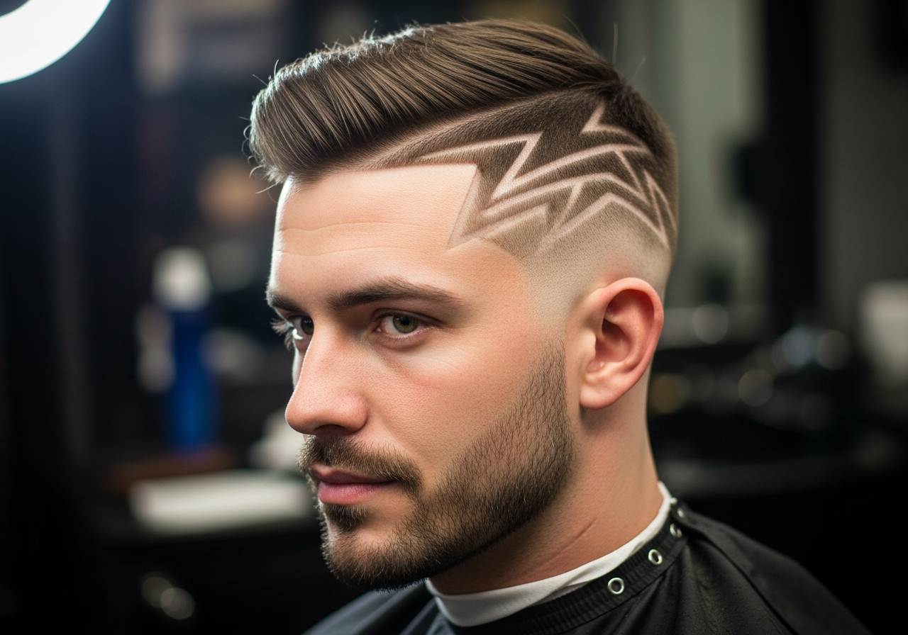 Drop Fade with Design 2026 - Custom Shaved Pattern Curved Drop Fade