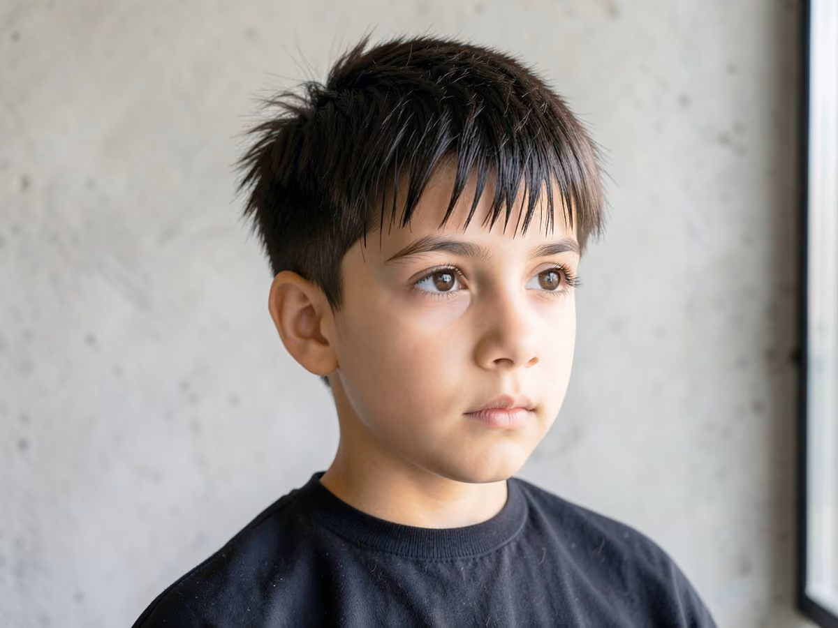 Boy with a choppy e-boy fringe haircut