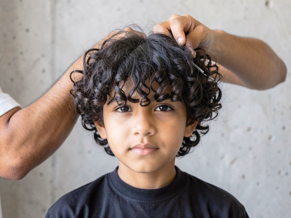 Boy with a curly e-boy haircut