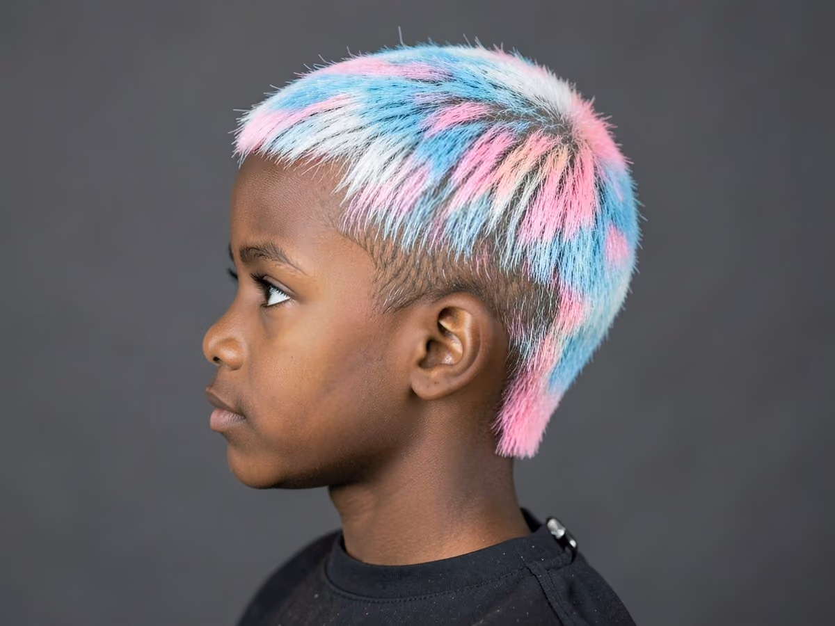 Boy with an e-boy hair with colored tips