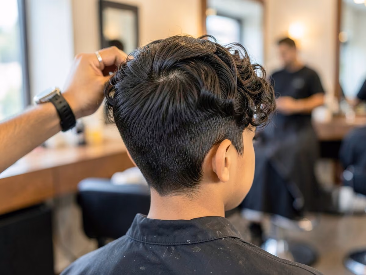 Boy with an e-boy perm haircut