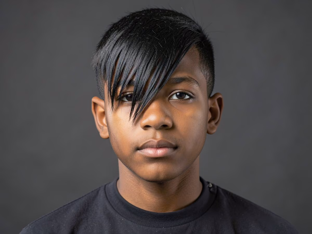 Boy with an e-boy side fringe haircut