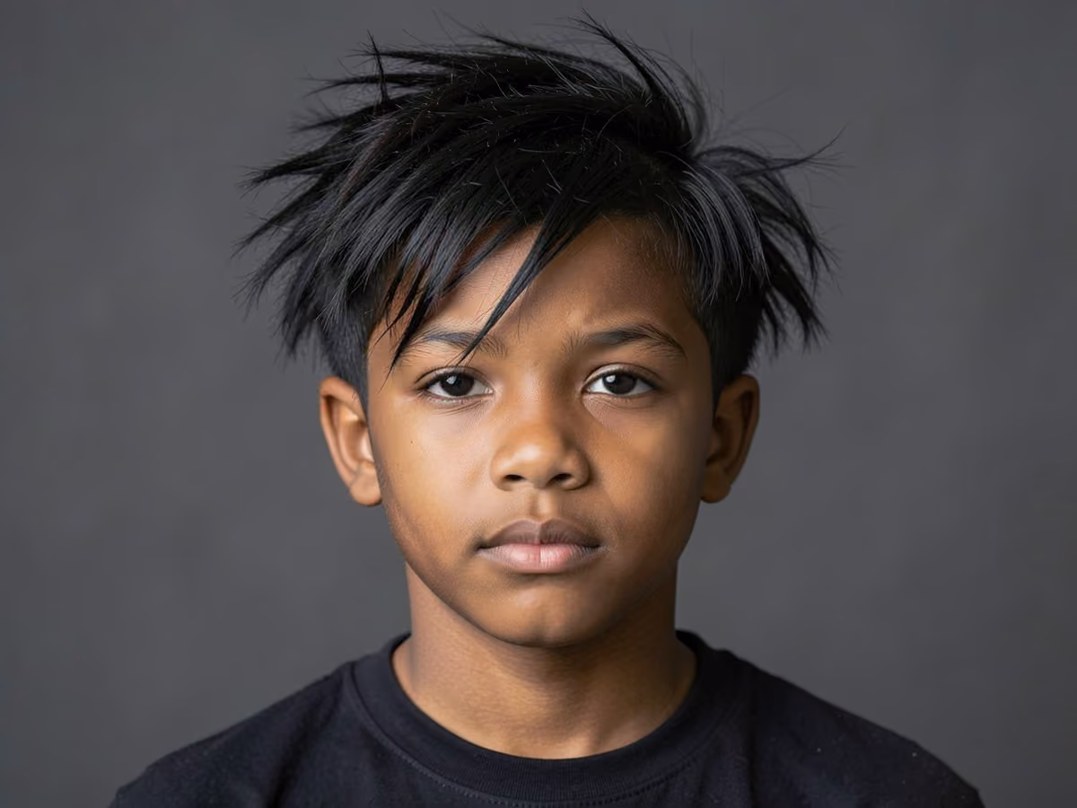 Boy with a messy e-boy haircut