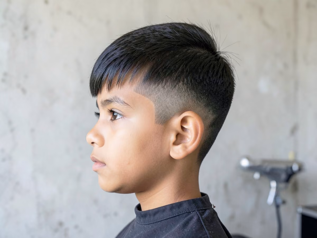 Boy with a short e-boy haircut