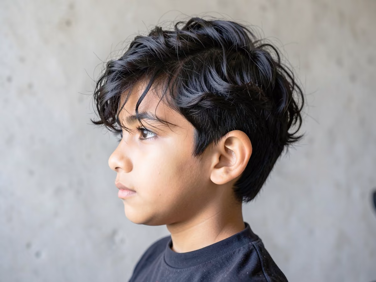 Boy with a wavy e-boy haircut