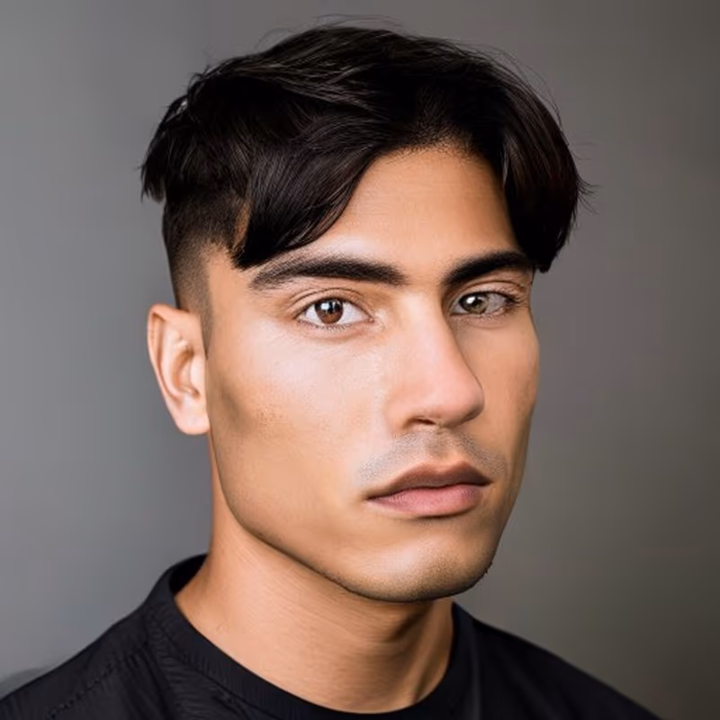 Blunt Fringe Edgar hairstyle for men 2026 — Edgar cut variation, best for Square + oval faces, thick straight hair, modern barbering by Master Stylist Jessica Hamilton