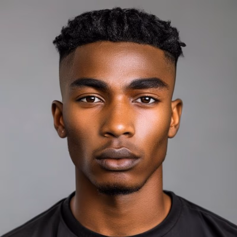 Coily Edgar hairstyle for men 2026 — Edgar cut variation, best for Coily/afro-textured hair (4A–4C), modern barbering by Master Stylist Jessica Hamilton