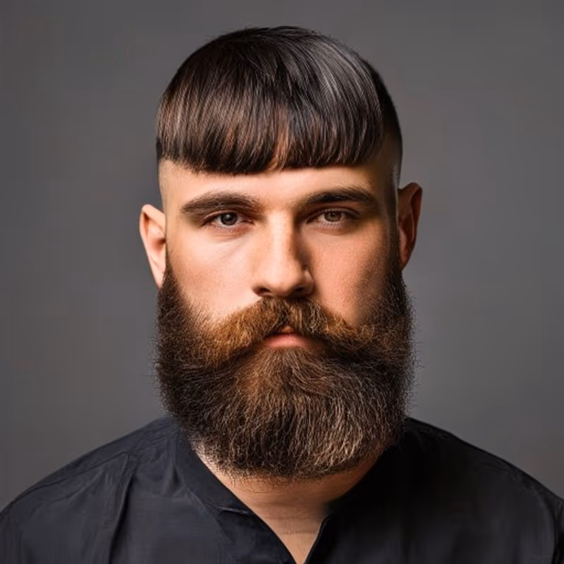 Edgar with Beard hairstyle for men 2026 — Edgar cut variation, best for Fuller, more mature look, modern barbering by Master Stylist Jessica Hamilton