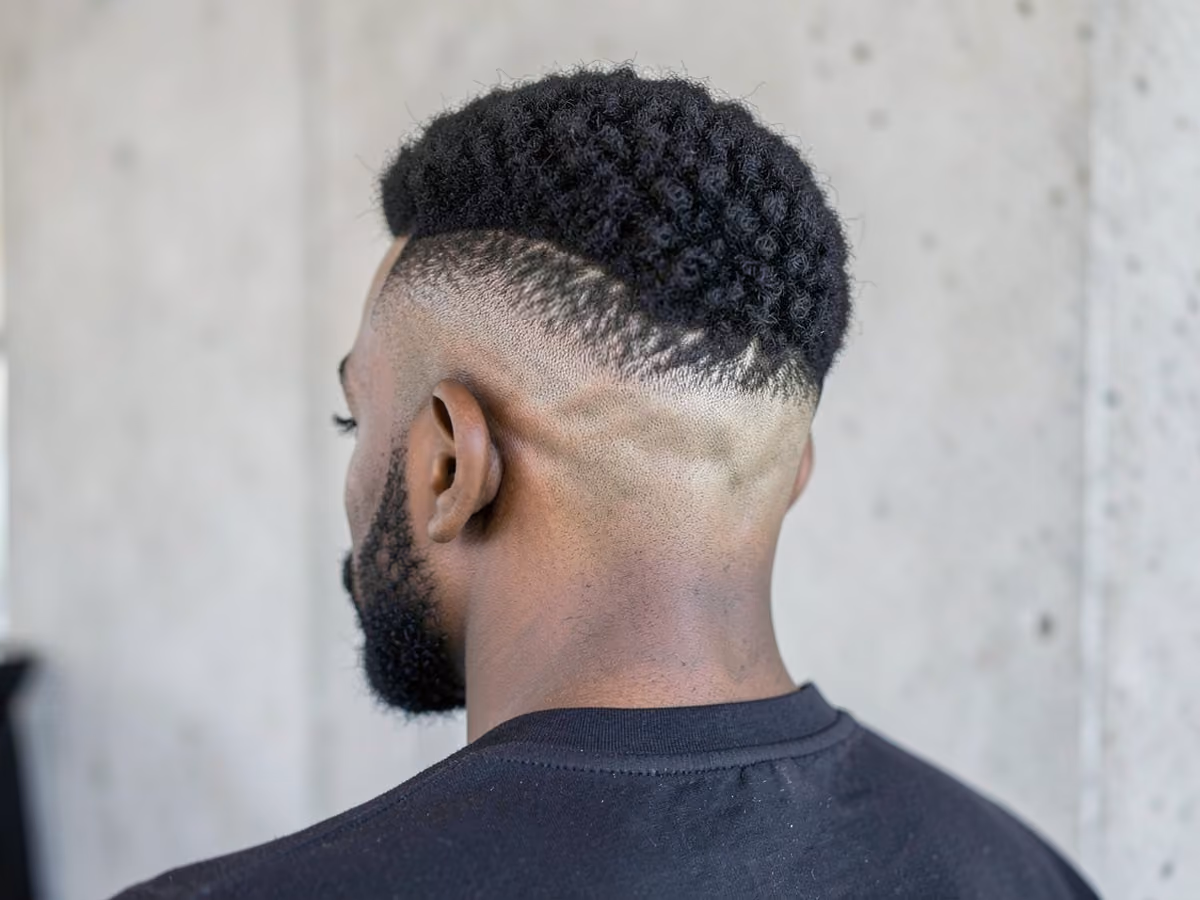 Man with an afro fade with hard part